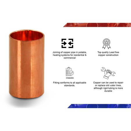 Everflow Straight Copper Coupling Fitting with Dimple Tube Stop 3/4'' CCCP0034